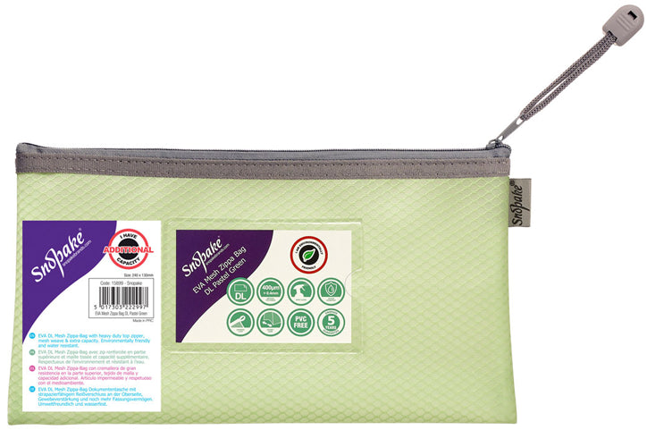 Snopake Mesh Zippa Bag - Pastel Green 240mm x 130mm