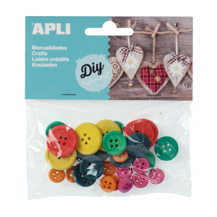 Coloured wooden buttons assorted 30u.