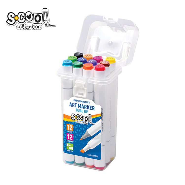 ART MARKERS DUAL TIP 6MM-3MM 12 ASSORTED COLORS