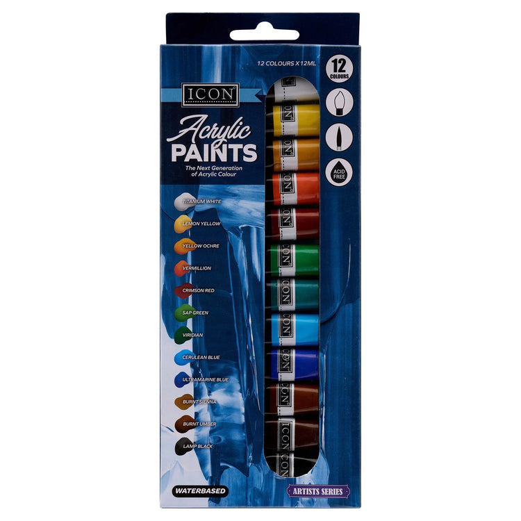 Icon Acrylic Paints x 12 colours (Water based)