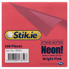 Sticky Notes Size 75mm X 75mm Neon Pink