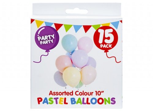ASSORTED COLOURS 10" PASTEL BALLOONS (15 PACK)