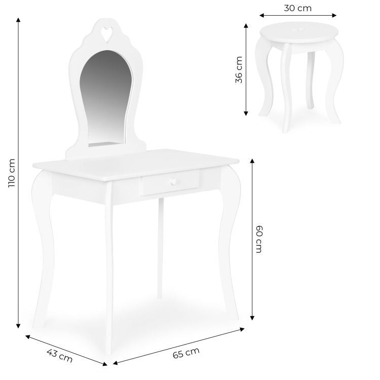 Large children's dressing table with a mirror - White