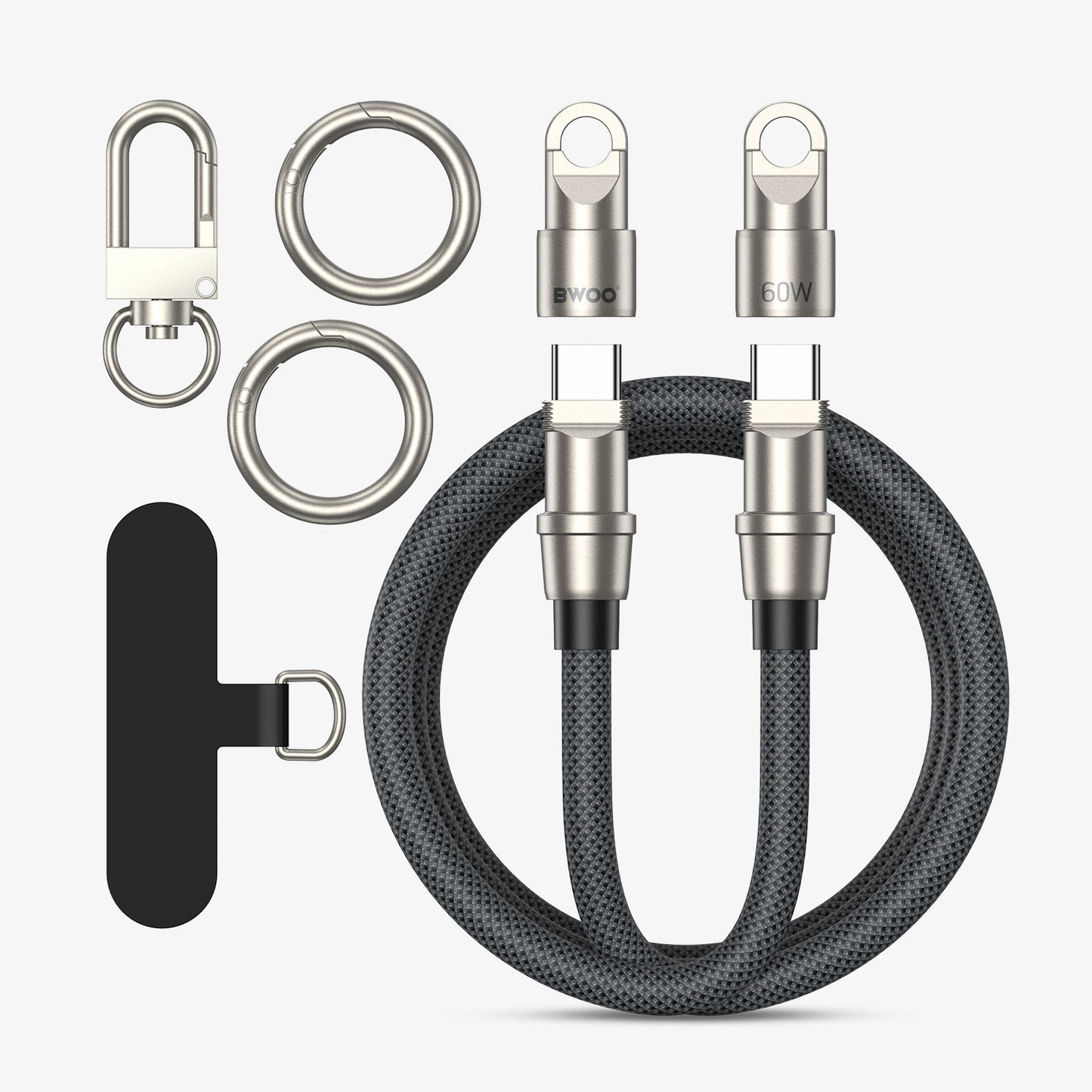 BWOO - USB-C to USB-C Charging Cable+Cell Phone Lanyard 2 in 1 60W 1.2M