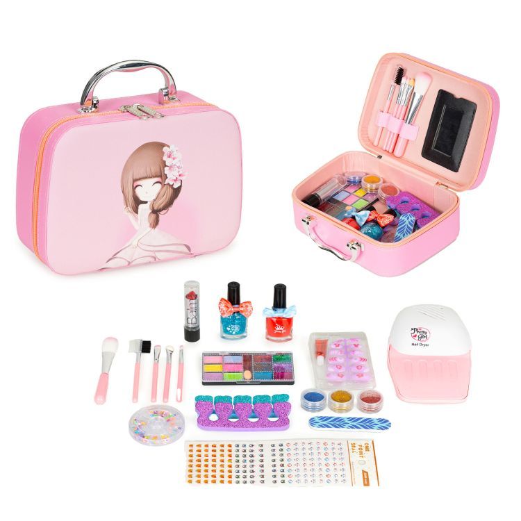 Set of children's cosmetics, a box with a mirror and a UV LED lamp