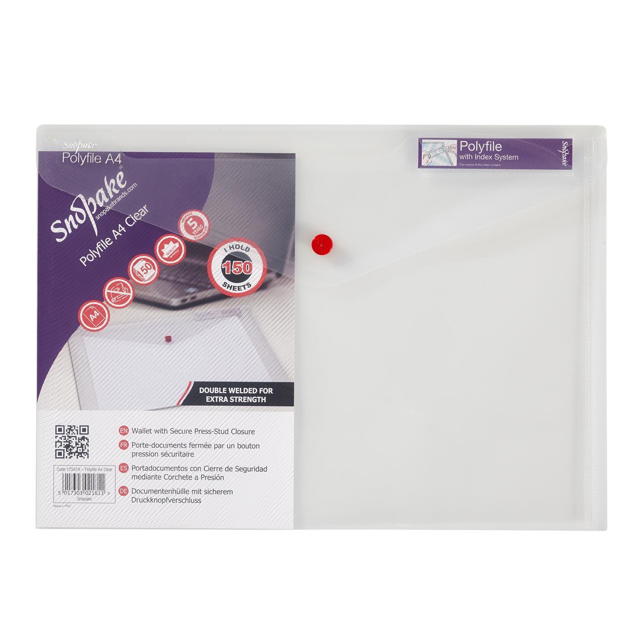 Snopake button wallet A4 Clear