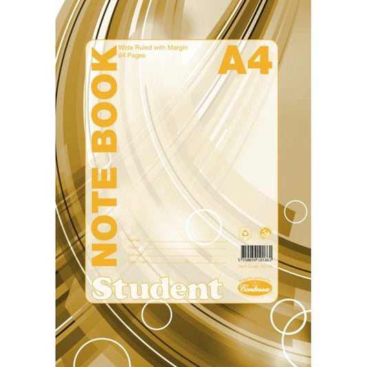 Contessa - Student Note Book A4  - Wide Lines with Margin