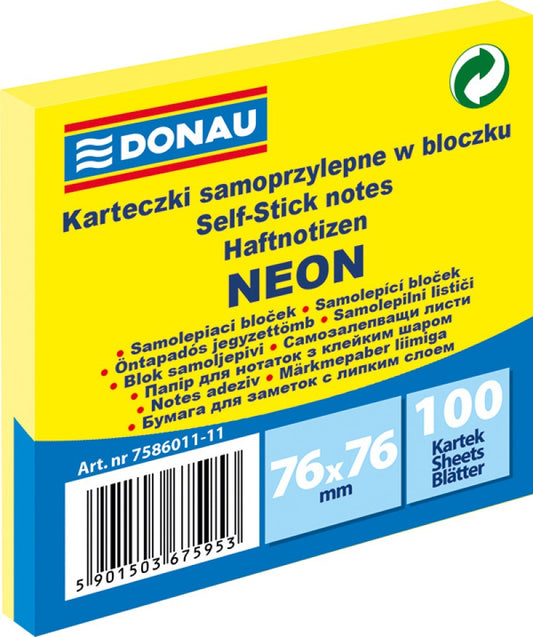 Sticky Notes - Donau - Neon Yellow 100 sheets (76mm x 76mm)