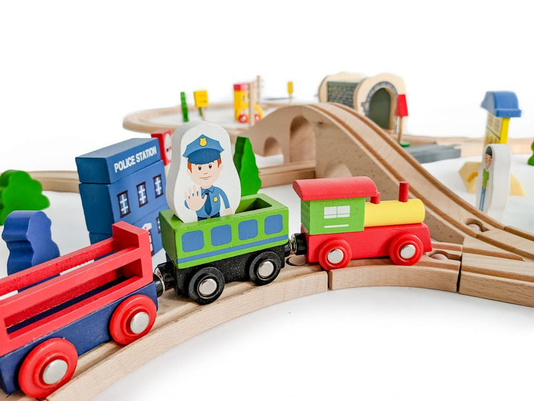Wooden train track set battery operated