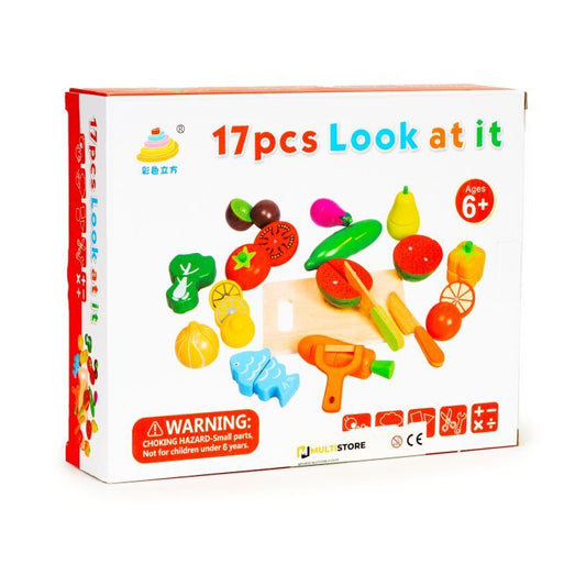 Wooden vegetables and fruits for cutting wooden box 17 elements