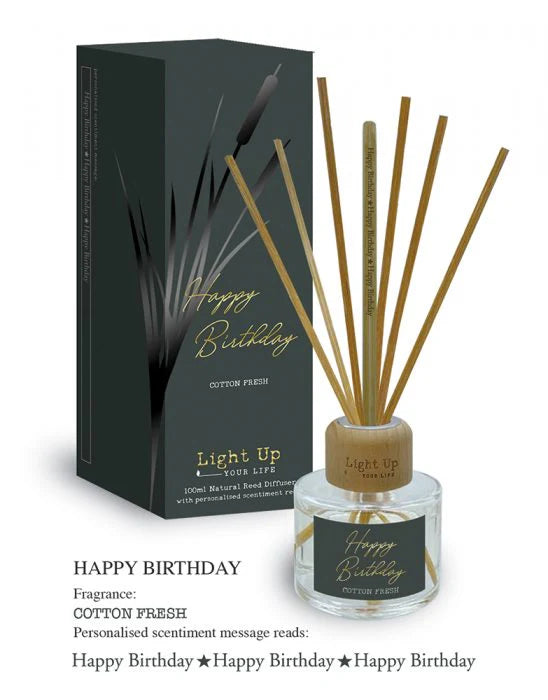 'Happy Birthday' Scentiment Candle Cotton Fresh 100ml Natural Reed Diffuse