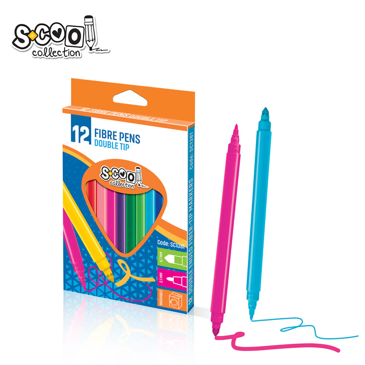 FIBRE PENS DOUBLE TIP 12PCS