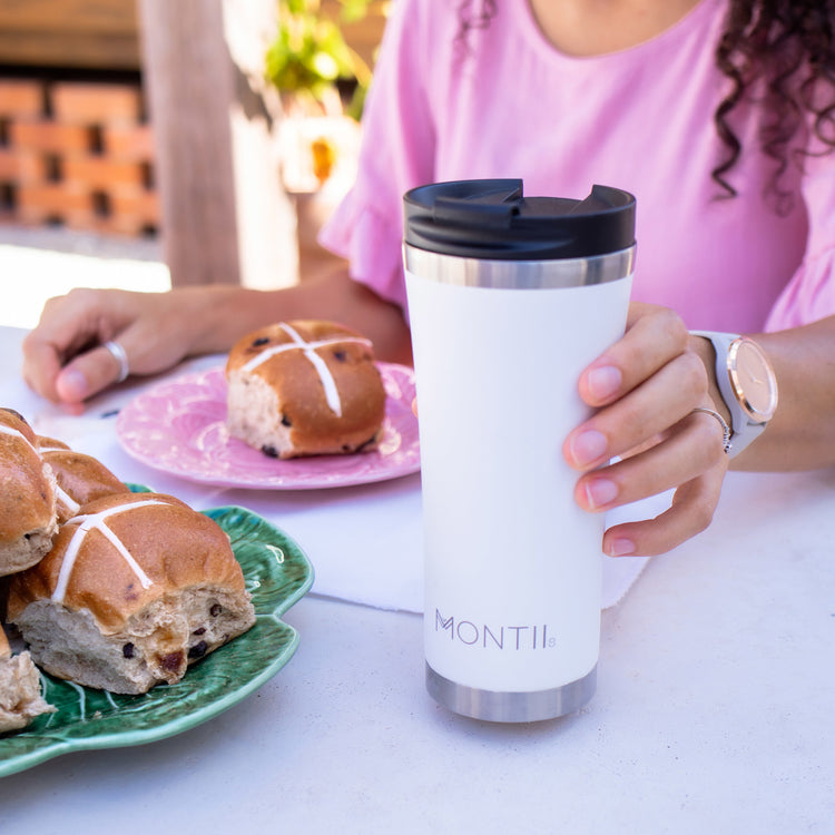 MontiiCo Mega Thermos Coffee Cup - with lid - Stainless Steel - Chalk White - 475ml
