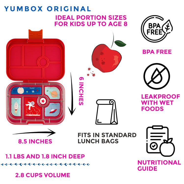 Yumbox Leakproof Bento Box - Original 6-sections Roar red / Rocket tray