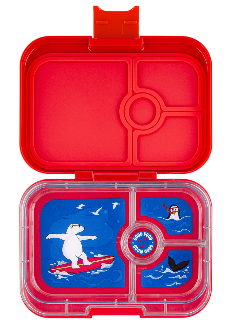 Yumbox Leakproof Sandwich friendly Bento box - Panino 4-sections Roar red / Polar bear tray