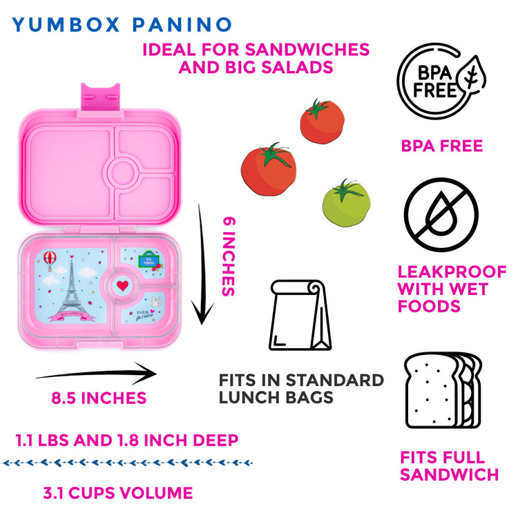 Yumbox Leakproof Sandwich friendly Bento box - Panino 4-sections Fifi pink / Paris J t'aime tray