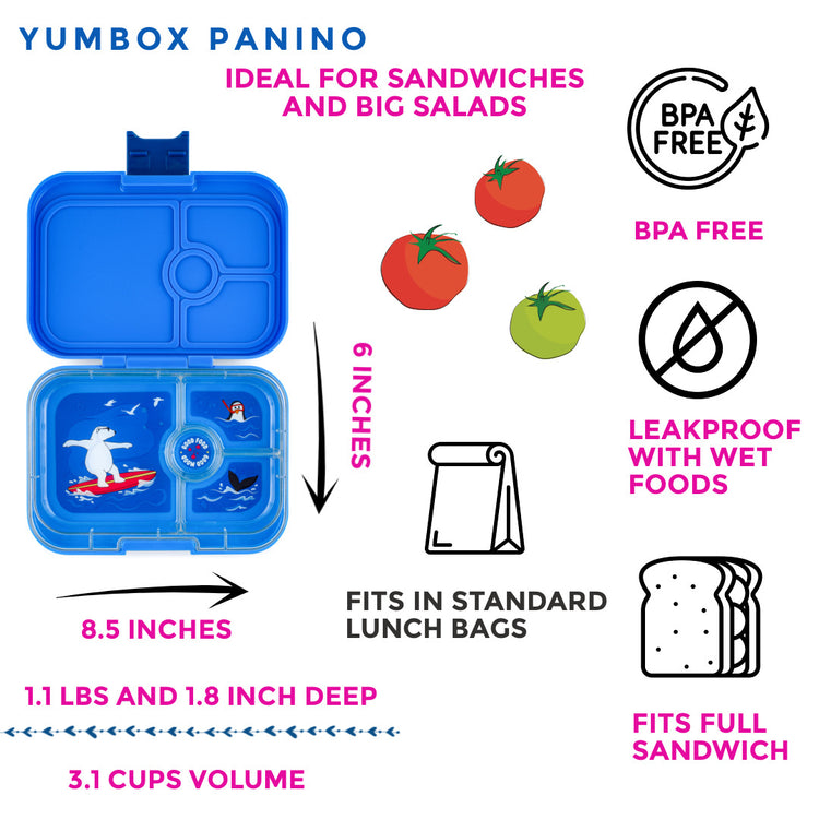 Yumbox Leakproof Sandwich friendly Bento box - Panino 4-sections Polar bear / Surf tray