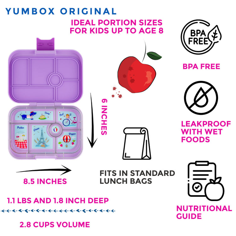 Yumbox Leakproof Bento Box - Original 6-sections Lulu purple / Paris tray