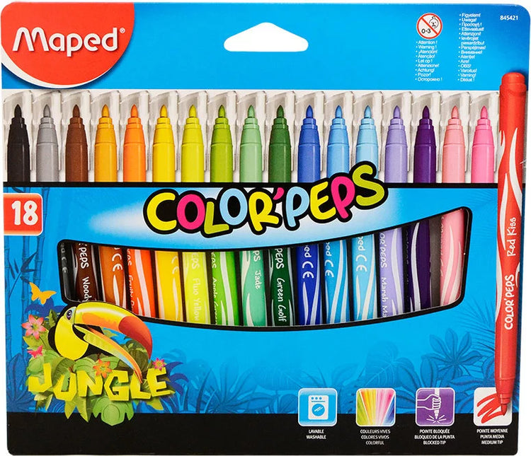 Maped ColorPeps Jungle Felt Tip Pens Markers x18