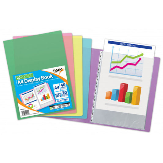 Tiger - A4 20 Pocket 40 Views Flexi Display Book- Pastel Colours