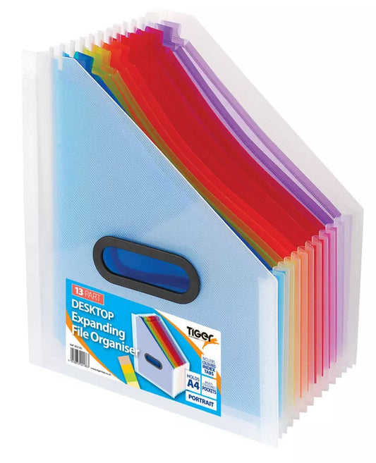 TIGER - A4 Portrait Coloured 13 Part Expanding File Organiser Box