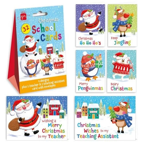 Christmas School Cards Pack of 32 Suitable For Kids and Teacher