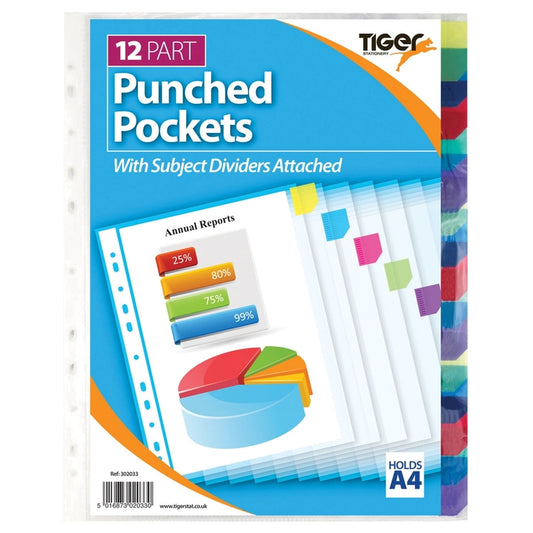 Tiger Punched Pockets A4 with Subject Dividers