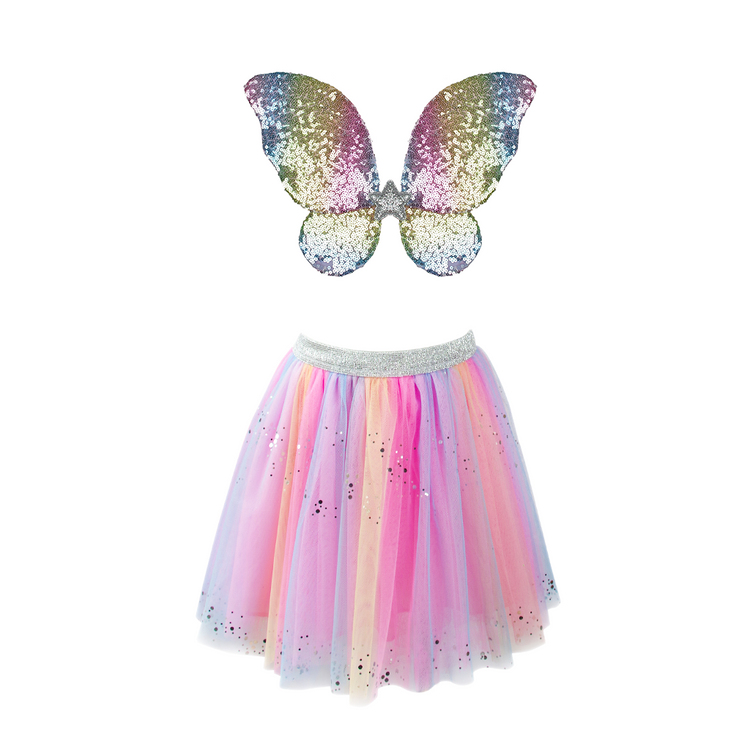 Rainbow Sequins Skirt, Wand & Wings  Size 4-6 years