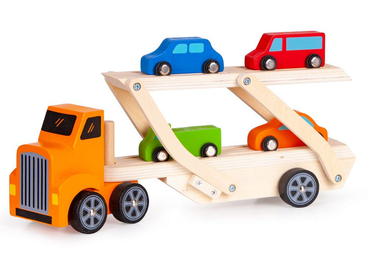 Wooden tow trucks with 4 cars