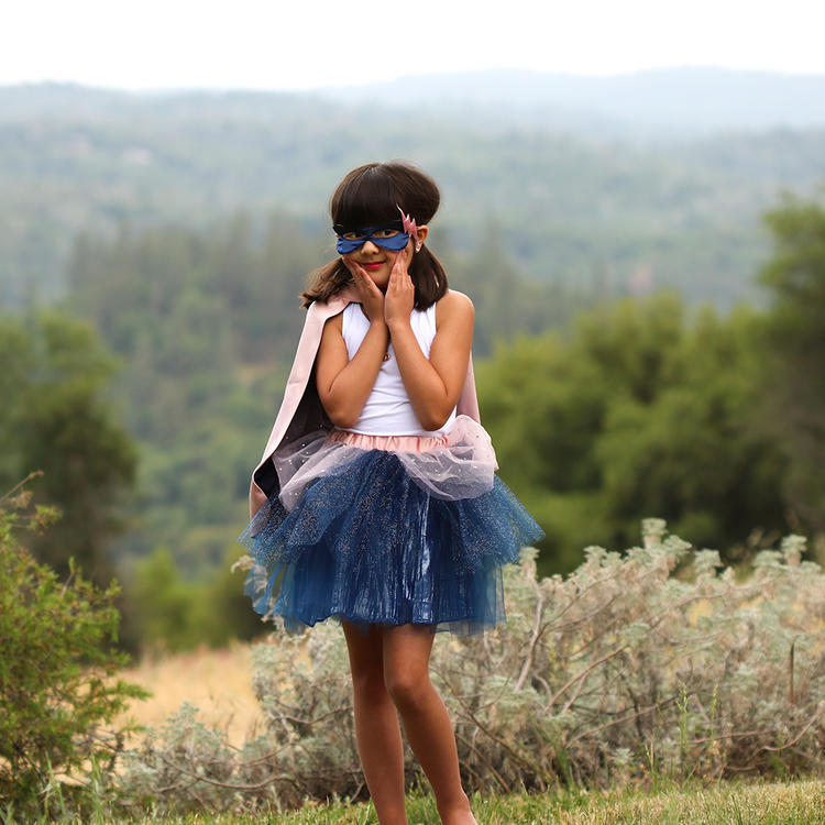 Super Duper Tutu/Cape/Mask Pink & Navy 7-8 years