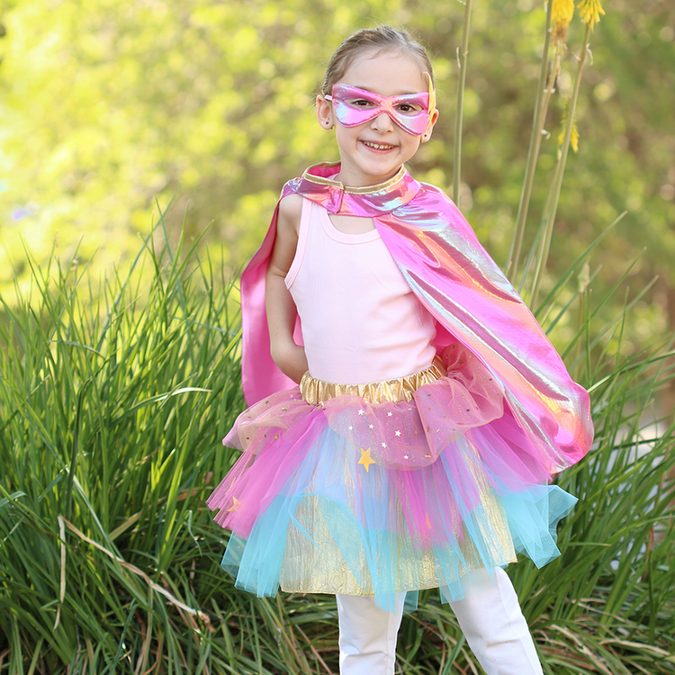 Super Duper Tutu/Cape/Mask Pink & Gold 4-6 years
